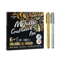 Набор маркеров на водной основе Metallic Craftwork Pen 12шт 6 золотистых+6 серебристых для рисования и творчества,металик