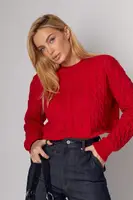 Укорочений в'язаний джемпер oversize з косичками - червоний цвет, ONE SIZE
