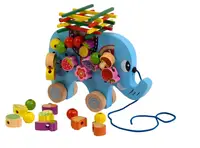 Дерев'яна каталка Слоненя Hai Bao Er, шнурівка, брусочки. Multicolor (111904)
