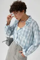 Жіноча сорочка в клітинку з кишенею - блакитний цвет, ONE SIZE