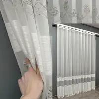 Готовая тюль (3х2,7м.) из ткани бамбук с вышивкой. Цвет молочный с серым . Код 1474т 40-391