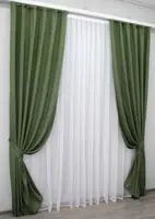 Комплект (2шт. 1,5х2,75м.) штор із тканини мікровелюр Petek. Колір зелений. Код 1011ш 30-816