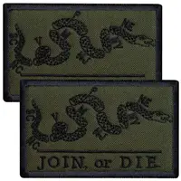 Набор шевронов 2 шт с липучкой JOIN or DIE хаки 5х8 см, Присоединяйся или умри, вышитый патч нашивка Змея