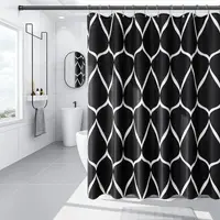 Шторка для ванни водонепроникна Bathlux 180x180 см з гачками, фіранка для ванної, Чорна з малюнком