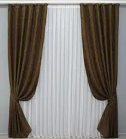 Комплект штор (2шт. 1,5х2,75м.) із тканини софт "Люкс". Колір коричневий. Код 1419ш 33-0292