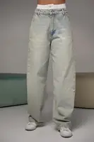 Джинсы женские wide leg с двойным поясом - голубой цвет, 40р