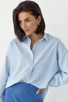 Сорочка в смужку з подовженою спинкою - блакитний цвет, ONE SIZE