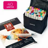 Маркери художні двосторонні спиртові Touch Smooth 40 кольорів + папір для малювання 20 аркушів