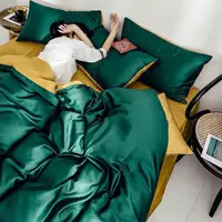 Постельное белье ДУЕТ ROYAL GREEN/GOLDEN Premium Сатин однотон MERISET - Полуторный