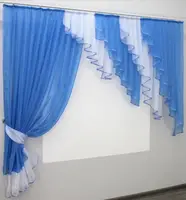 Кухонний комплект, ламбрекен і шторка. Колір голубий з білим. 070к