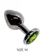 Металлическая анальная пробка Silver, light green crystal размер М