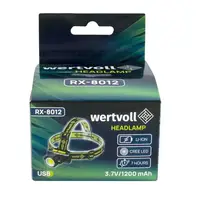 Фонарь налобный двухсторонний WERTVOLL 4 режима, СREE LED/COB LED IP44, Li-ion 1200 mAh/t (RX-8012)