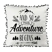 Подушка c мешковины и помпонами And so the adventure begins 45x45 см (45PHBP_URB005)