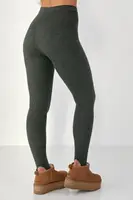 Утепленные лосины в рубчике со штрипками - хаки цвет, ONE SIZE (есть размеры)