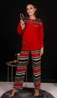 Пижама женская красная кофта и штаны код П813