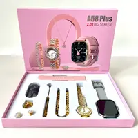 Комплект A58 Plus 7в1 - Smart Watch / Кварцовий годинник / Прикраси / 2 ремінця (Сірий)