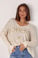Женский вязаный пуловер с надписью Boheme - молочный цвет, ONE SIZE (есть размеры)