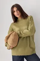Жіночий джемпер із пухнастої пряжі - хакі цвет, ONE SIZE