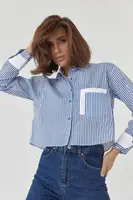 Укороченная рубашка в полоску с двумя карманами - синий цвет, M