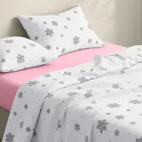 Подростковое постельное белье фланель с простыней на резинке SNOWFLAKES SILVER CS4