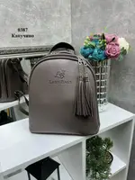 Капучино — стильна сумка-рюкзак Lady Bags на два відділення на блискавках зі знімними китицями 0387