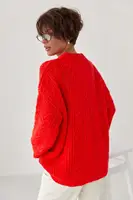 В'язана жіноча кофта в кіски - червоний колір, ONE SIZE