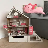 Кукольный домик для LOL с подвижным лифтом, ящиком террасой и мебелью