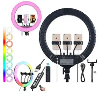 Кольцевая LED лампа RGB MJ45 Ring 45 см адаптер со встроенным кабелем, держатели для телефона, пульт
