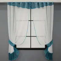 Кухонный комплект,(280х170см.) шторки с ламбрекеном и подхватами. Цвет молочный с синим. Код 085к 52-0917