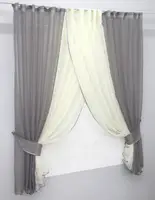 Кухонні шторки (400х170см.) з підв'язками. Колір сірий з бежевим. Код 096к
