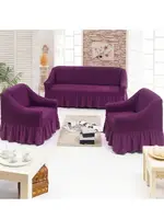 Чохол на диван та два крісла зі спідницею Баклажновий Home Collection Evibu Туреччина 50074
