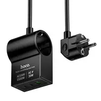 Адаптер сетевой HOCO Win 1 position PD desktop socket AC33 (L=1.5M) |2Type-C/1USB/DC, 30W/3A, PD/QC|