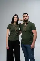 Парные вышитые футболки на зеленой ткани 3XL