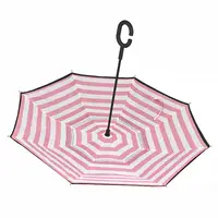 Зонт Lesko Up-Brella Рожево-білі смуги подвійний купол водовідштовхувальна просочення ергономічна ручка