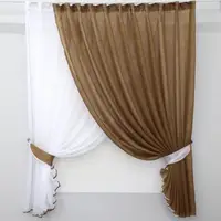 Кухонный комплект (320х170см.), шторки с подвязками. Цвет белый с карамельным. Код 101к 52-0405