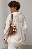 Сорочка в клітинку з вишитим написом на кармані - оранжевий колір, ONE SIZE