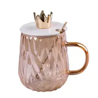 Чашка стеклянная HP-407 400мл с крышкой и ложкой Tea Color