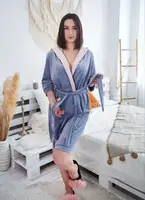 Женский Велюровый Халат с Капюшоном на Запах 703 - Серый (S-XL) XL