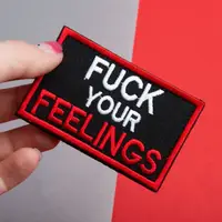 Набір шевронів 2 шт. з липучкою Fuck Your Feelings 5х8 см червоний, вишита патч нашивка, шеврон