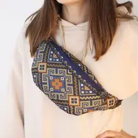 Сумка-бананка Bumbag унисекс на пояс и через плечо Коричневый орнамент на синем фоне 27x16 см