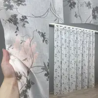 Тюль батист, коллекция "Flora". Цвет белый с серым принтом. Код 1535т