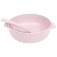 Тарілка з ложкою для дітей Lesko A238 Pink з пшеничної соломи