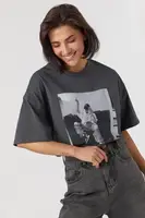 Oversize футболка з чорно-білим принтом дівчини - темно-сірий цвет, ONE SIZE