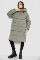 Пуховик подовжений жіночий, колір темно-оливковий, 243R2303
