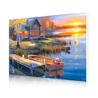 Картина за номерами Lesko DIY PH9393 "Будинок біля річки на заході" 40-50см набір для творчості живопис
