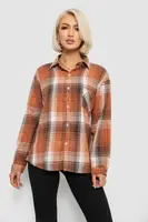 Рубашка женская в клетку, цвет бежево-коричневый, 244R1070-2