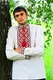 Мужская вышиванка Матвей на сером льне с красной вышивкой