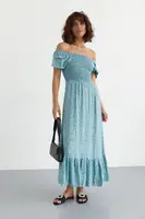 Женское длинное платье с эластичным поясом - джинс цвет, S