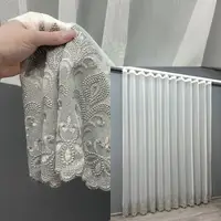 Готовая тюль (3х2,7м.) из ткани бамбук с вышивкой и люрексом. Цвет молочный с серым. Код 1660т 42-0669