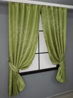 Комплект (2шт. 1,3х1,7м.) коротких штор із жакарда, колекція "Мармур Al1". Колір оливковий. Код 441ш 35-0133
